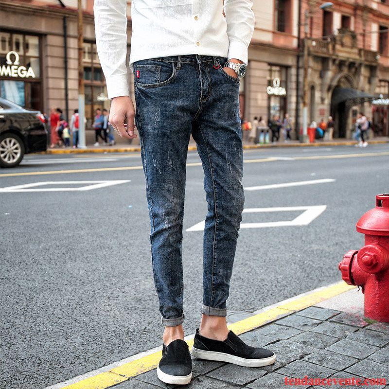 Jean Pas Cher Homme Marque Homme Slim Bleu Mince Pantalon Tendance Maigre Extensible Ambre Pas Cher