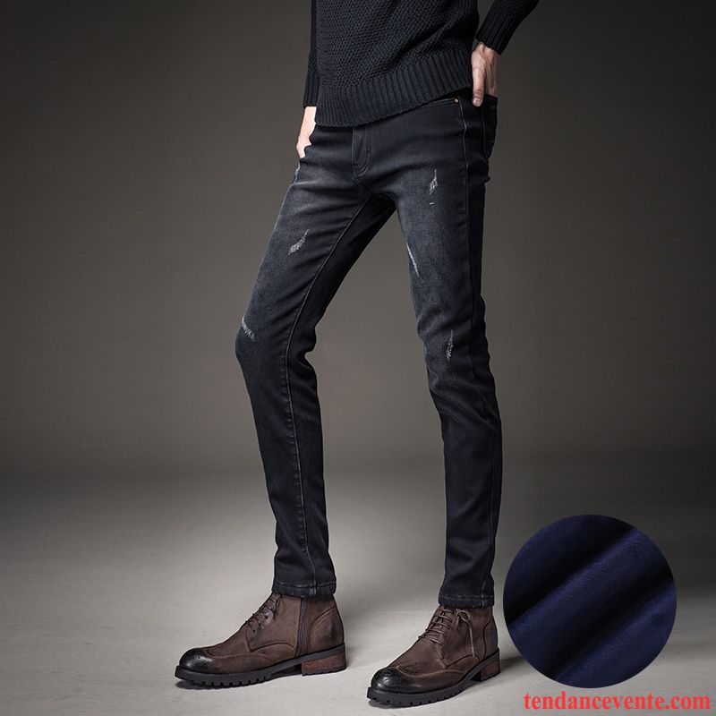 Jean Pour Homme Grand Hiver Homme Jeunesse L'automne Maigre Renforcé Slim Plus De Velours Pantalon