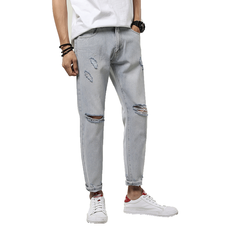 Jean Taille Haute Homme Pas Cher Tendance Clair Neuvième Pantalon Bleu Homme Tous Les Assortis Tomate