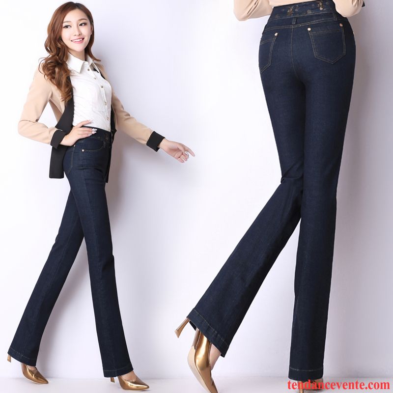 Jeans De Couleur Femme Pantalon Jambe Droite Femme Hiver Forme Haute Cintrée Taillissime Extensible Plus De Velours L'automne Saumon