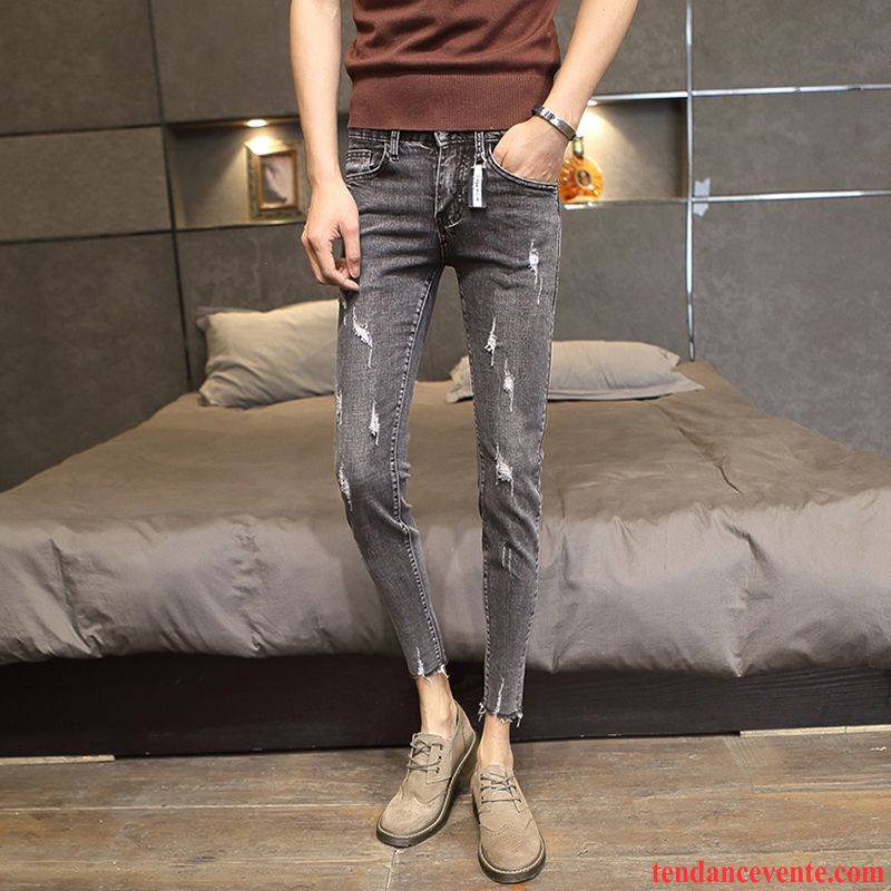 Jeans Fashion Homme Pas Cher Pantalon Homme Été Tendance Printemps Gris Slim Extensible Pas Cher