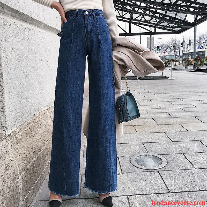 Jeans Femme Baggy Forme Haute Cintrée L'automne Gros Élastique Printemps Bleu Marin