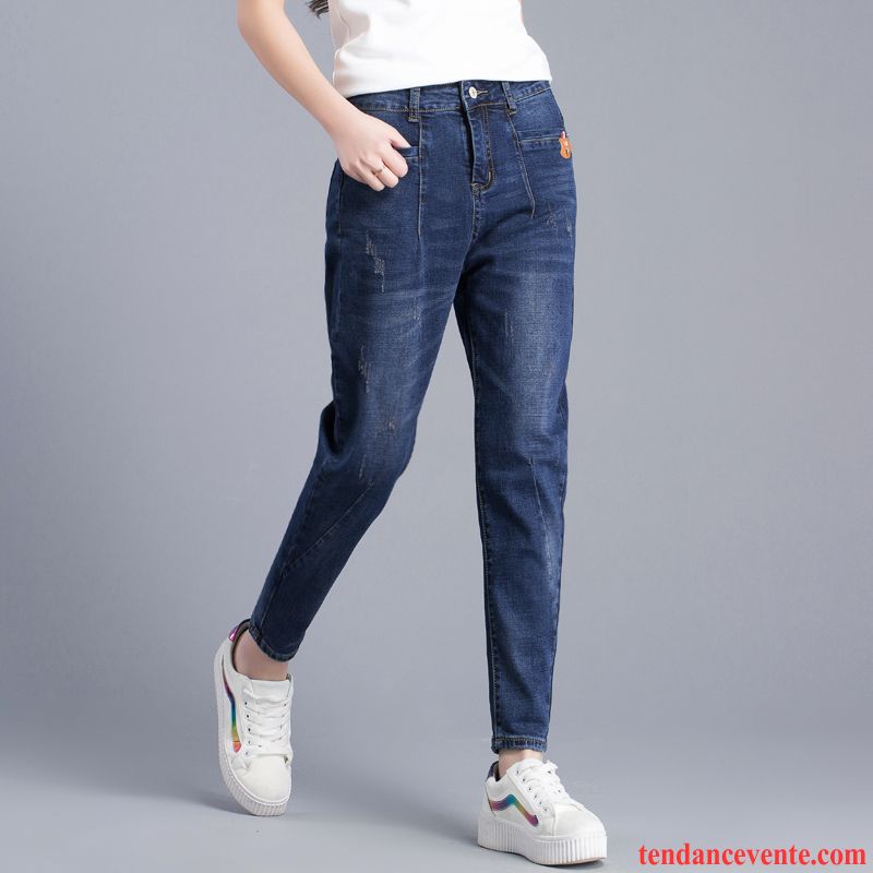 Jeans Femme Baggy Neuvième Pantalon Printemps Forme Haute Cintrée Tendance Harlan Bleu Foncé