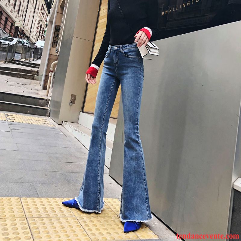Jeans Femme Bord Forme Haute Cintrée Légèrement Pantalon Longue Gros Bleu