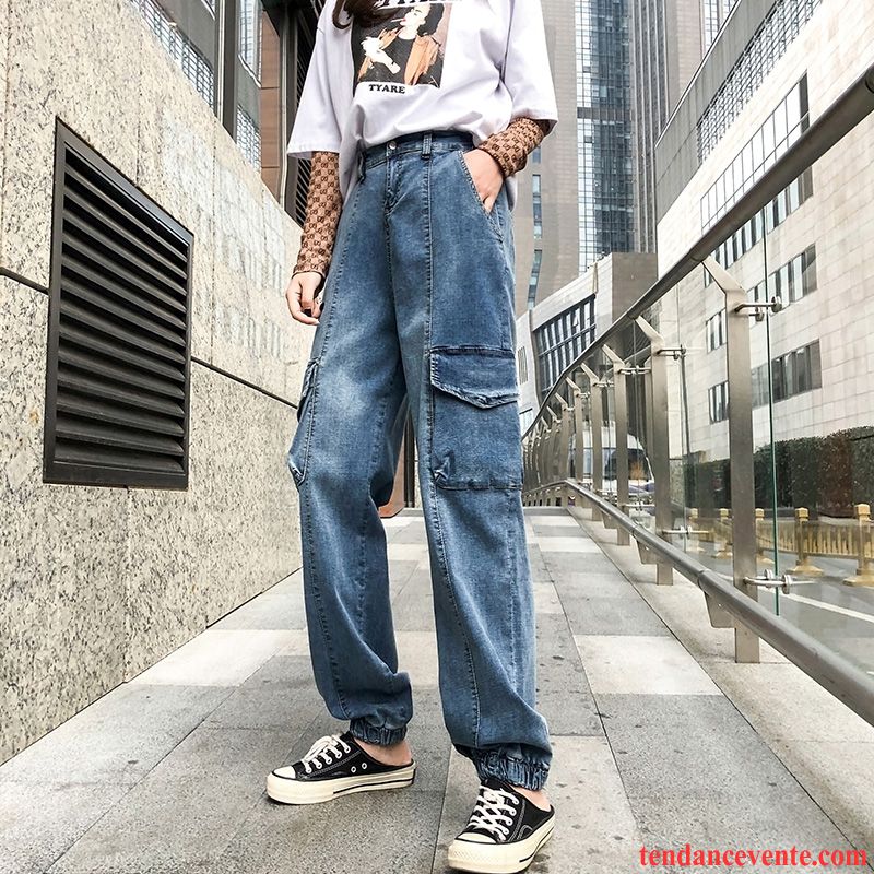 Jeans Femme Bureau Longue Pantalon Jambe Droite Taillissime Printemps Bleu