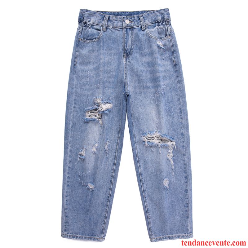 Jeans Femme Des Trous Dans Les Jeans Légère Pantalons Coupés Baggy Tous Les Assortis Taillissime Bleu