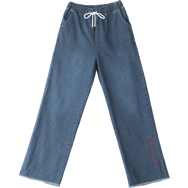 Jeans Femme Fille Jambe Droite Printemps L'automne Étudiant Baggy Bleu