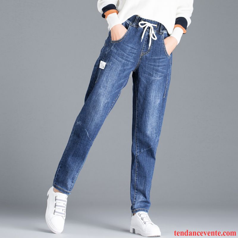 Jeans Femme Forme Haute Cintrée Élastique Pantalon L'automne Baggy Étudiant Bleu