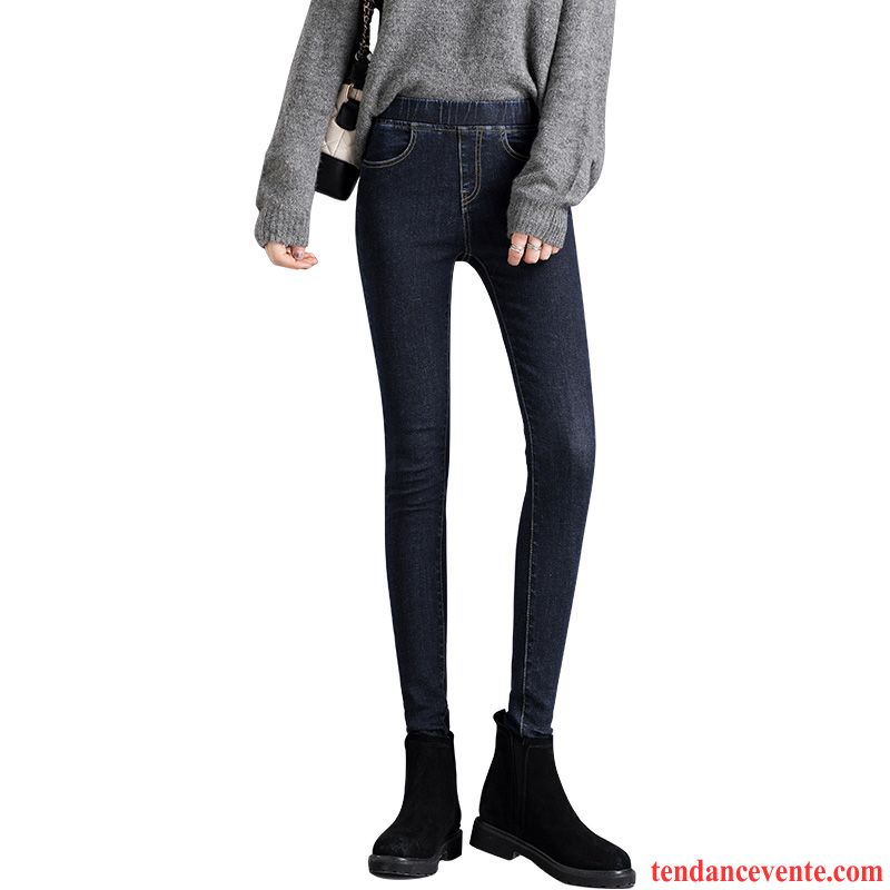 Jeans Femme Maigre Décontractée Forme Haute Cintrée Tendance L'automne Mince Bleu Noir