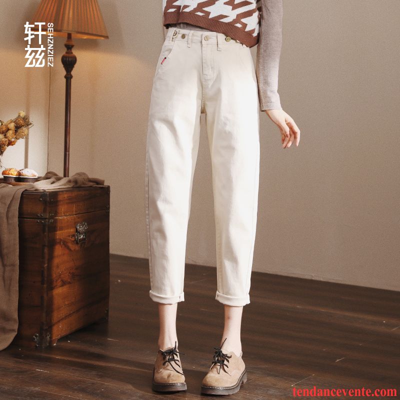 Jeans Femme Mince Harlan Forme Haute Cintrée L'automne Baggy Printemps Blanc