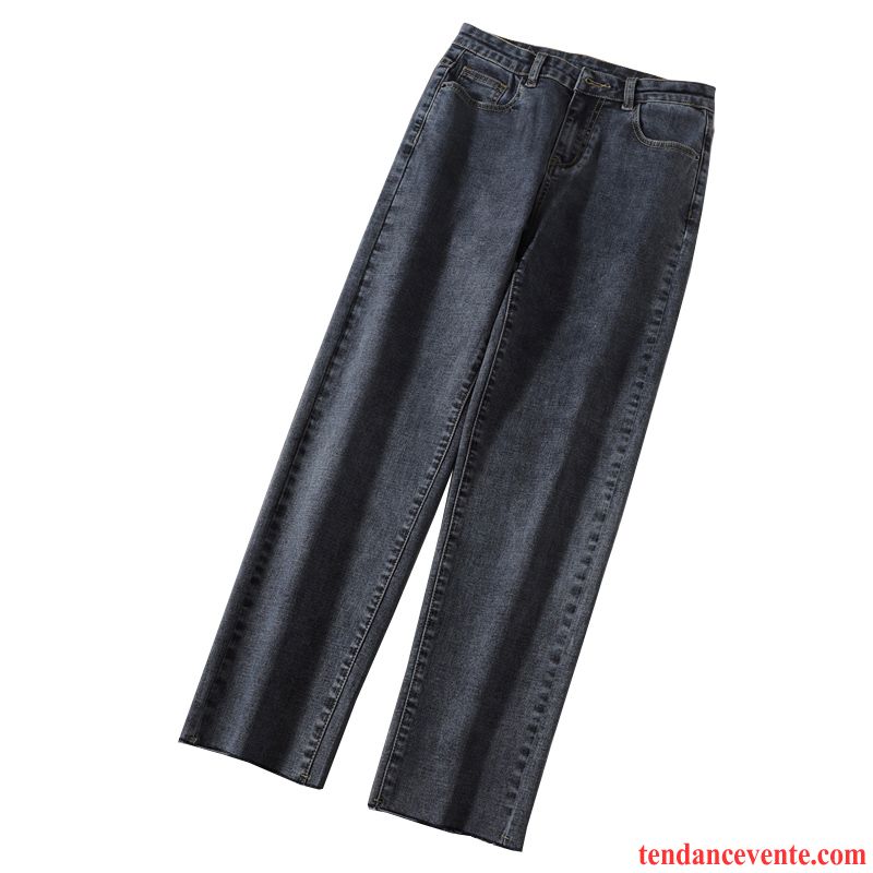 Jeans Femme Neuvième Pantalon Baggy L'automne Forme Haute Cintrée Jambe Droite Mince Bleu Gris