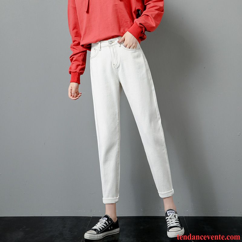 Jeans Femme Pantalon Forme Haute Cintrée Harlan Mince L'automne Baggy Blanc