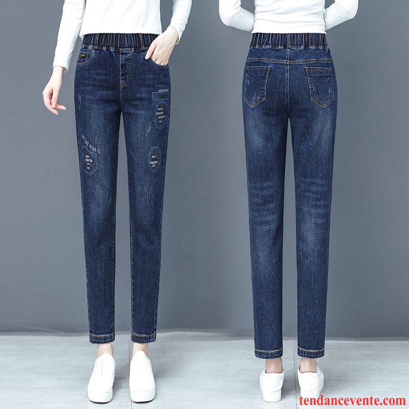 Jeans Femme Pantalon Légère Mince Été Tendance Dame Bleu Marin