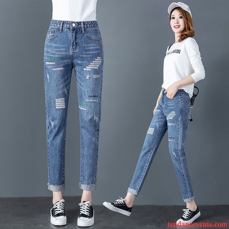 Jeans Femme Tendance L'automne Neuvième Pantalon Baggy Printemps Forme Haute Cintrée Bleu