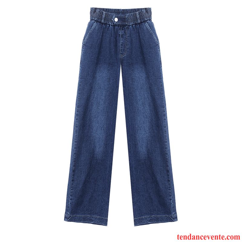 Jeans Femme Élastique Printemps Pantalons Baggy L'automne Jambe Droite Bleu Marin