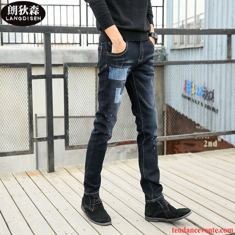 Jeans Homme Bleu Pantalon Couleur Elastique Slim Tendance Noir