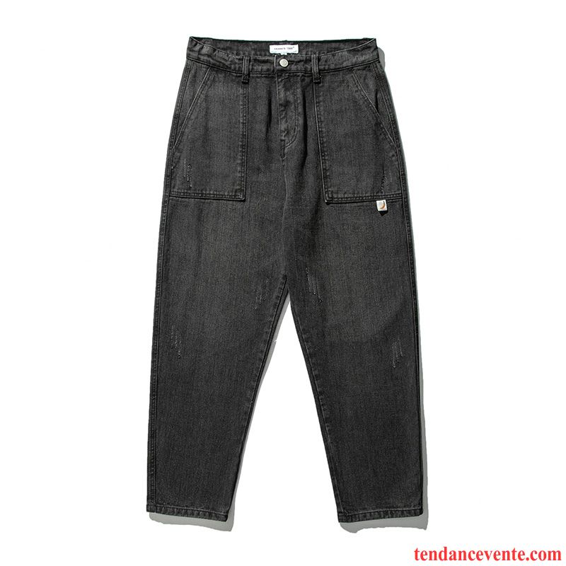 Jeans Homme Delavé Décontractée Jambe Droite Tendance L'automne Baggy Noir