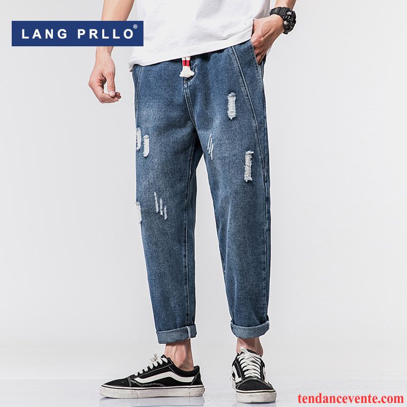 Jeans Homme Des Trous Dans Les Jeans Pantalon Tendance Tous Les Assortis L'automne Décontractée Bleu Marin