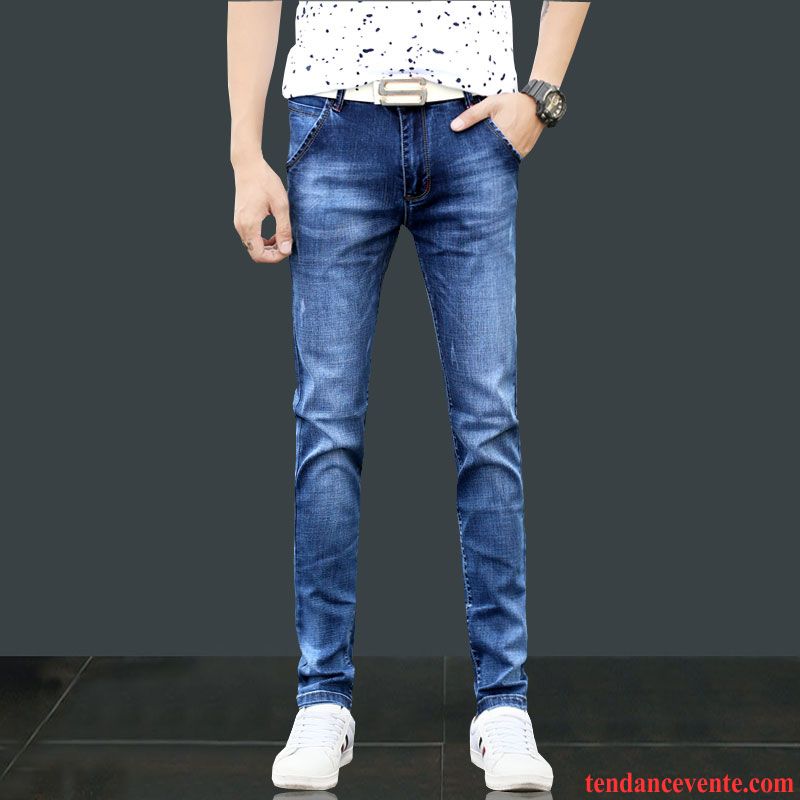 Jeans Homme Décontractée Jambe Droite L'automne Extensible Slim Pantalon Bleu