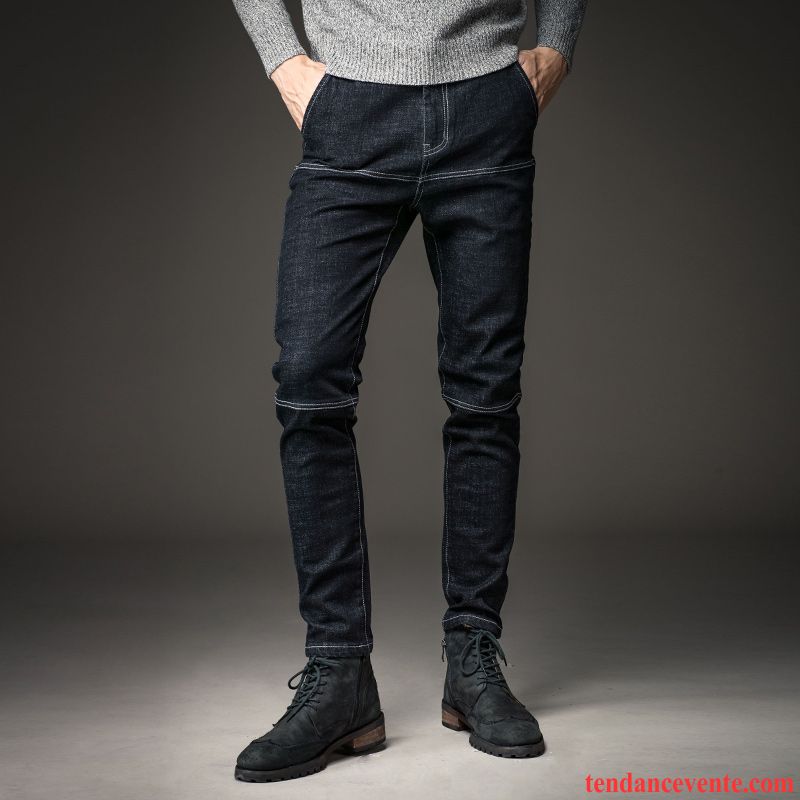 Jeans Homme Fashion Noir Mode Homme L'automne Hiver Slim Décontractée Tendance Jeunesse Pantalon Kaki Pas Cher