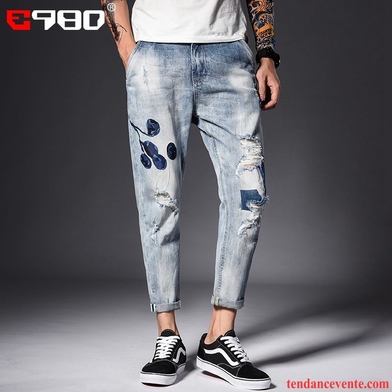 Jeans Homme Harlan Neuvième Pantalon Printemps Baggy Tendance Bleu Clair