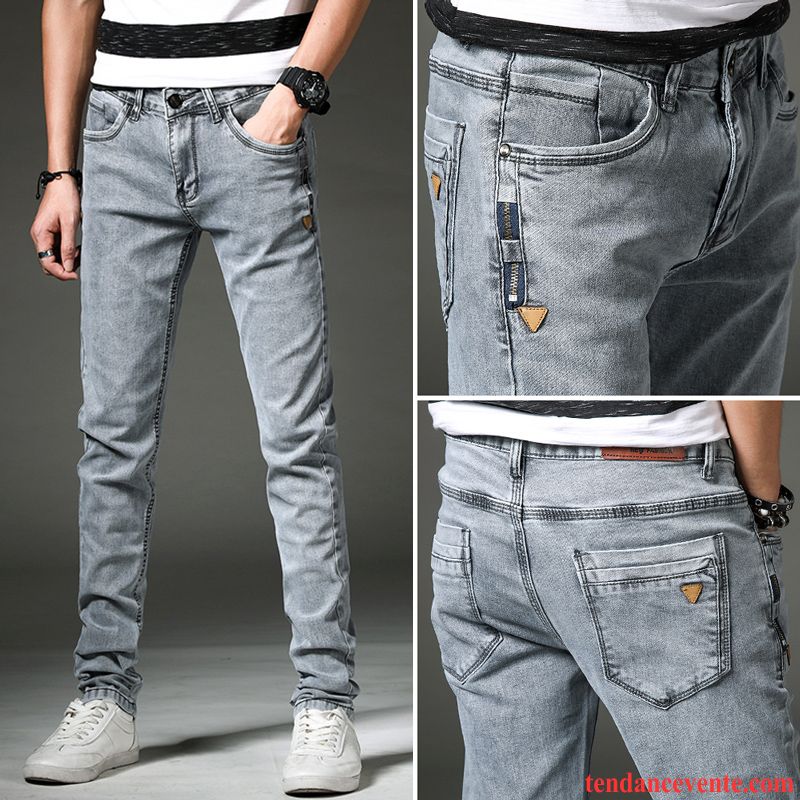 Jeans Homme Maigre Jambe Droite Pantalon Décontractée Printemps Bleu Gris Clair