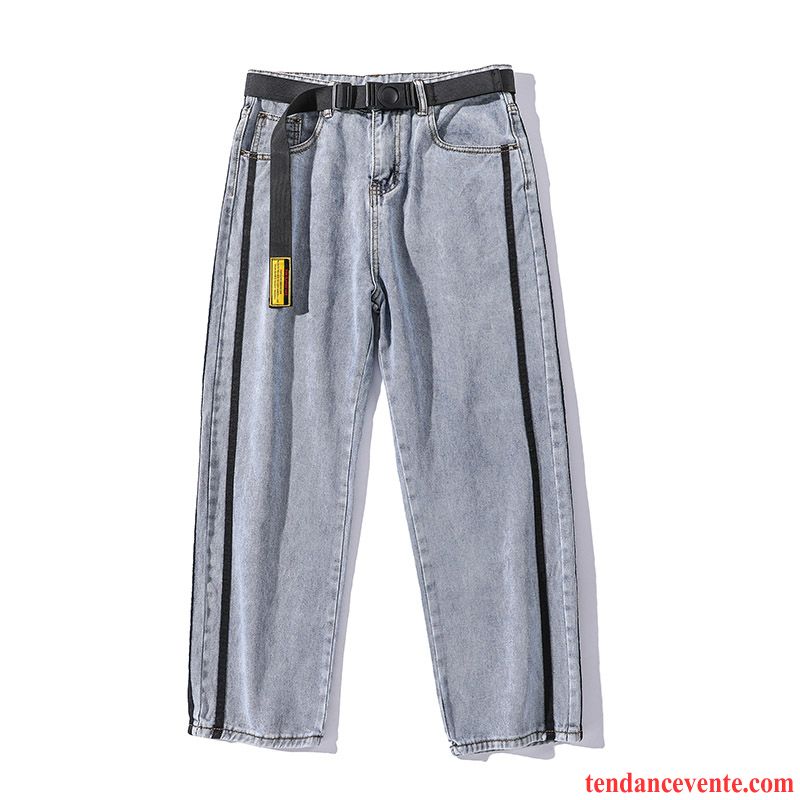 Jeans Homme Neuvième Pantalon Décontractée Tendance Baggy Jambe Droite Été Gris