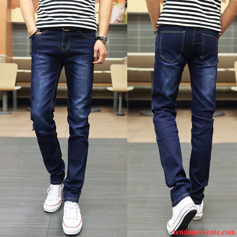 Jeans Homme Pas Cher De Marque Homme Pantalon Hiver Jeunesse Slim L'automne Bleu Plus De Velours Maigre