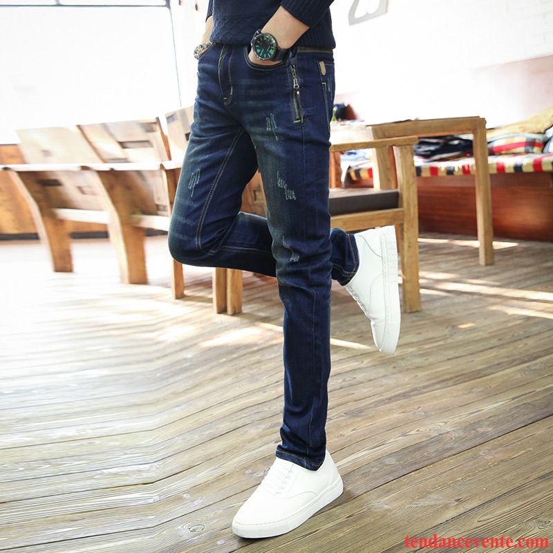 Jeans Homme Pas Cher Taille Haute Pantalon Bleu Slim Plus De Velours Maigre Hiver Homme Extensible L'automne Tendance