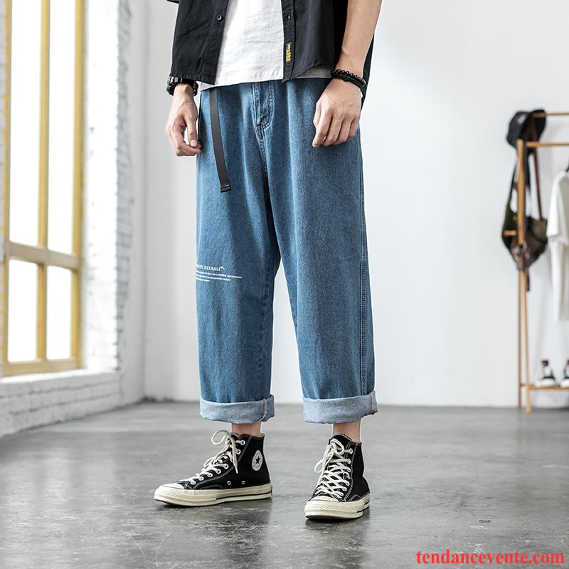 Jeans Homme Rétro Tendance Baggy Jambe Droite Bureau Été Bleu