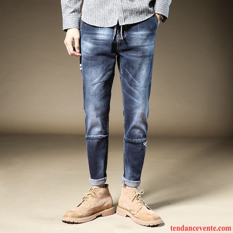 Jeans Homme Simple Harlan Épissure Tendance Maigre Slim Impression Bleu