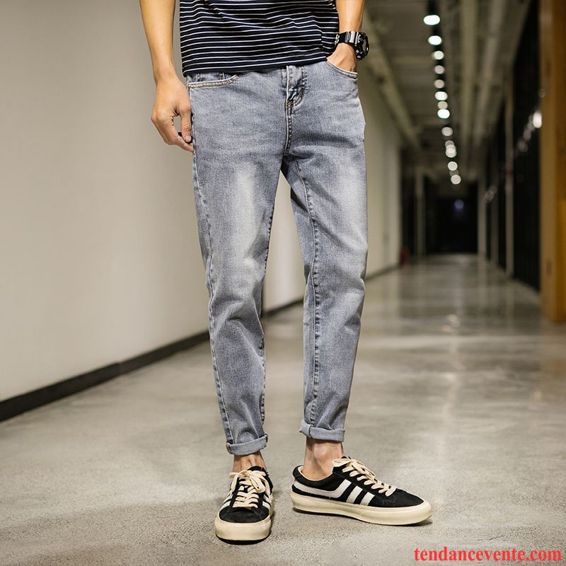 Jeans Homme Slim Maigre Tendance Extensible Été Bleu Clair Bleu