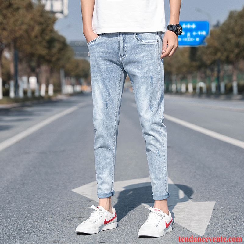 Jeans Homme Tendance Extensible Neuvième Pantalon Décontractée Été Légère Bleu