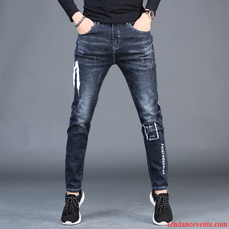 Jeans Pas Cher Homme De Marque Pantalons Épais Noir Bleu Personnalité Homme Slim L'automne Tendance Maigre Marron