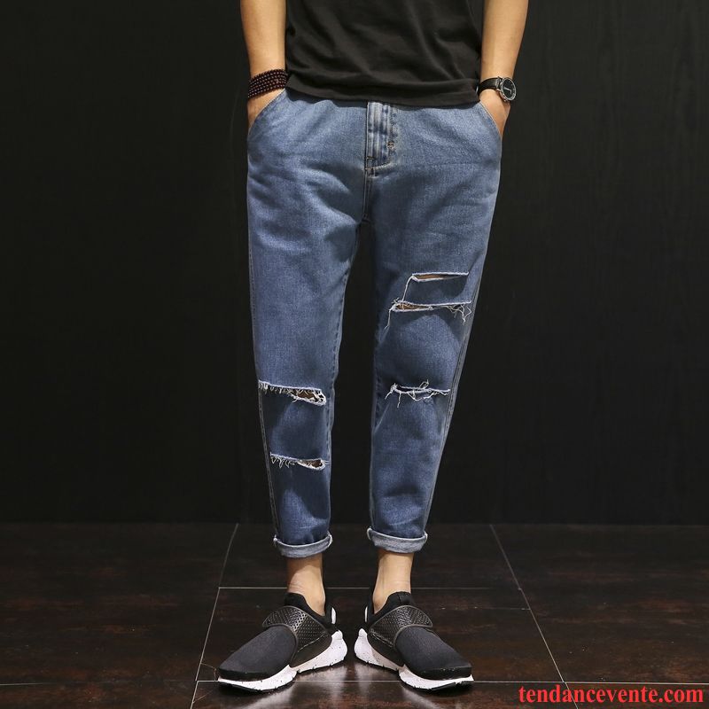 Jupe En Jeans Homme Pas Cher Bleu Tendance Harlan Été Troués Neuvième Pantalon Taillissime Homme Baggy Lilas