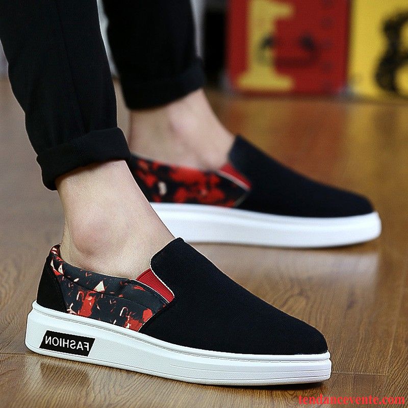 Les Chaussures Mocassins Toile Homme Décontractée Tendance Hiver Imprimé Semelle Épaisse Chaussures De Skate Slip-on Pas Cher