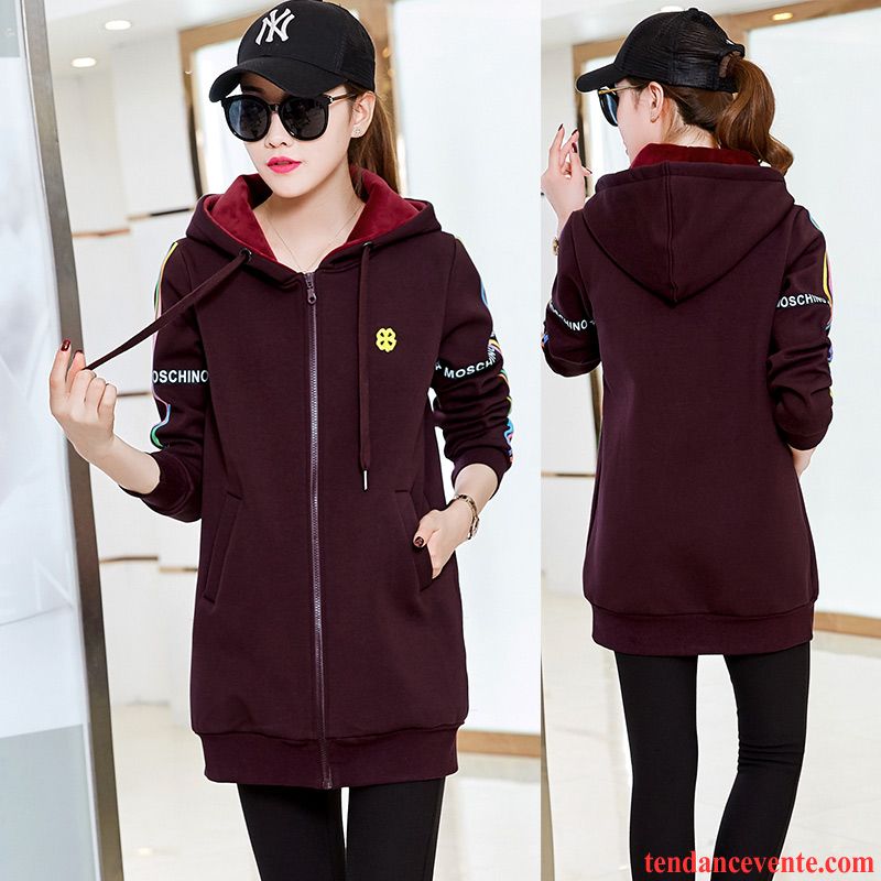 Magasin De Manteau Cardigan Femme Renforcé Hiver Mode Longue Baggy Plus De Velours Pardessus Capuche Hoodies Taillissime Noir