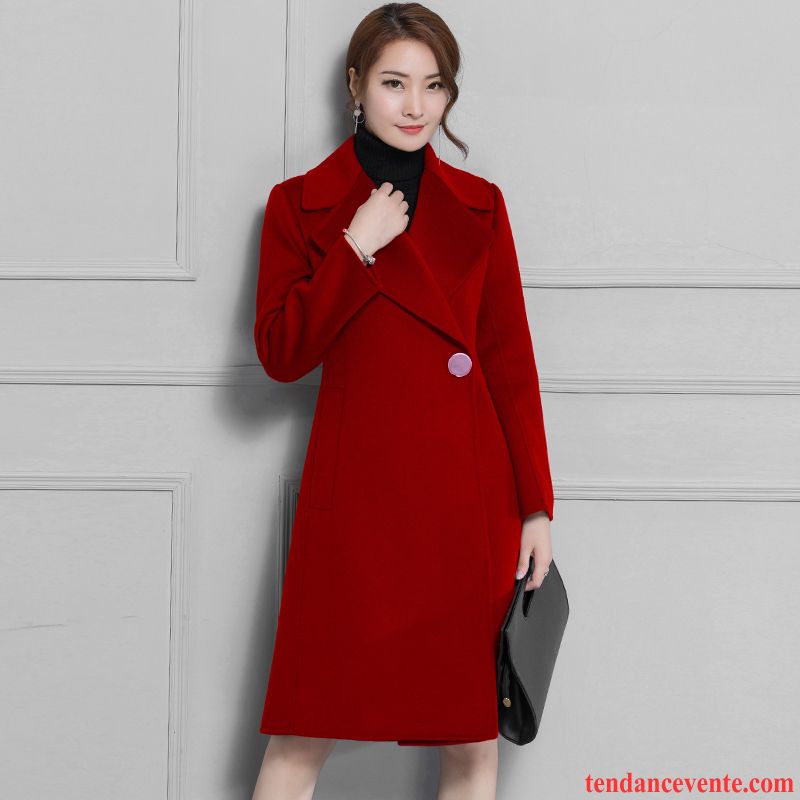 Manteau Classique Femme Femme L'automne Revers Roulé Rouge Tous Les Assortis Coupe Vent Manteau Tempérament Hiver Longue Reversible Pas Cher