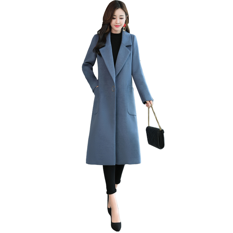 Manteau Femme Fashion Hiver Femme Bleu Longue Pardessus Manteau L'automne La Mode De Laine Rose