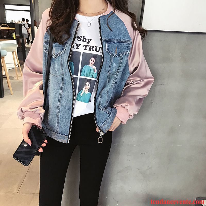 Manteau Femme Hiver En Solde Femme Épissure Vêtements De Baseball Tendance Une Veste Baggy Pardessus Rose L'automne Lawngreen