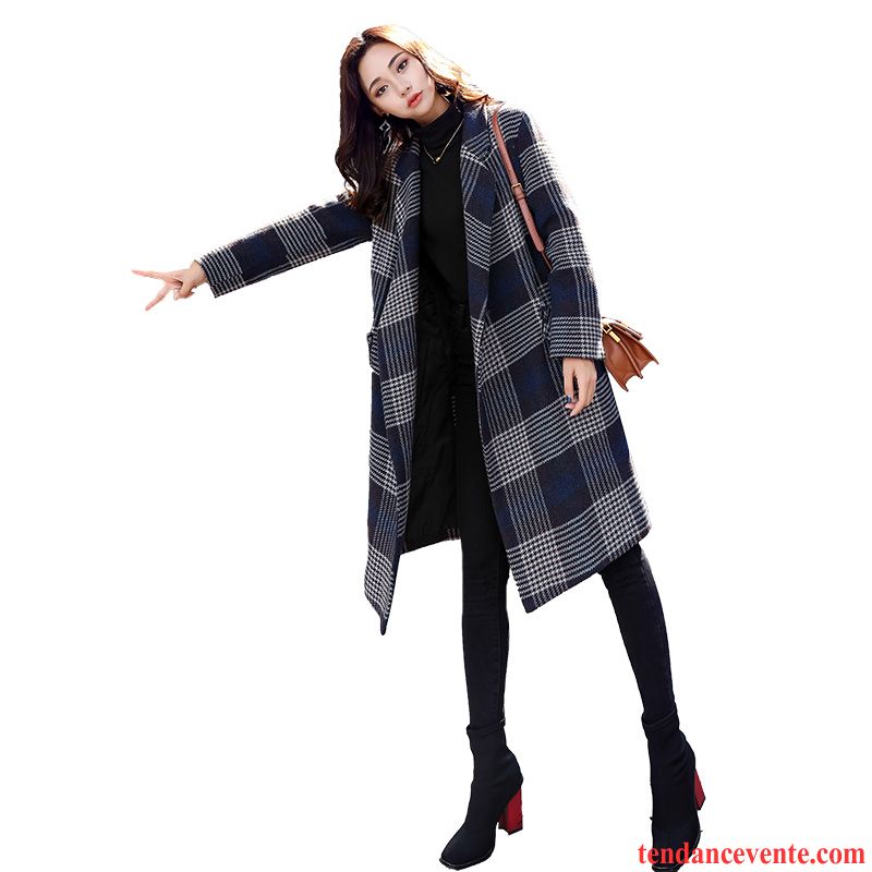 Manteau Femme Original Createur Femme Longue Tendance Manteau Noir Baggy L'automne Hiver Carreaux La Mode De Laine Pardessus Renforcé Pérou