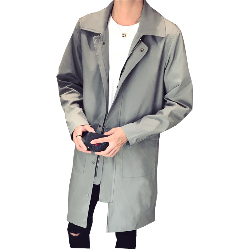 Manteau Long Homme Cuir Décontractée Printemps Homme Étudiant Longue L'automne Tendance Gris Beau Baggy Coupe Vent Pardessus Bordeaux Soldes