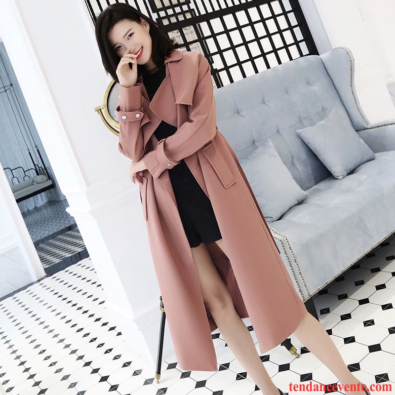 Manteau Tres Chaud Femme Slim Mince Rose Longue Femme Coupe Vent Pardessus Printemps L'automne Pas Cher