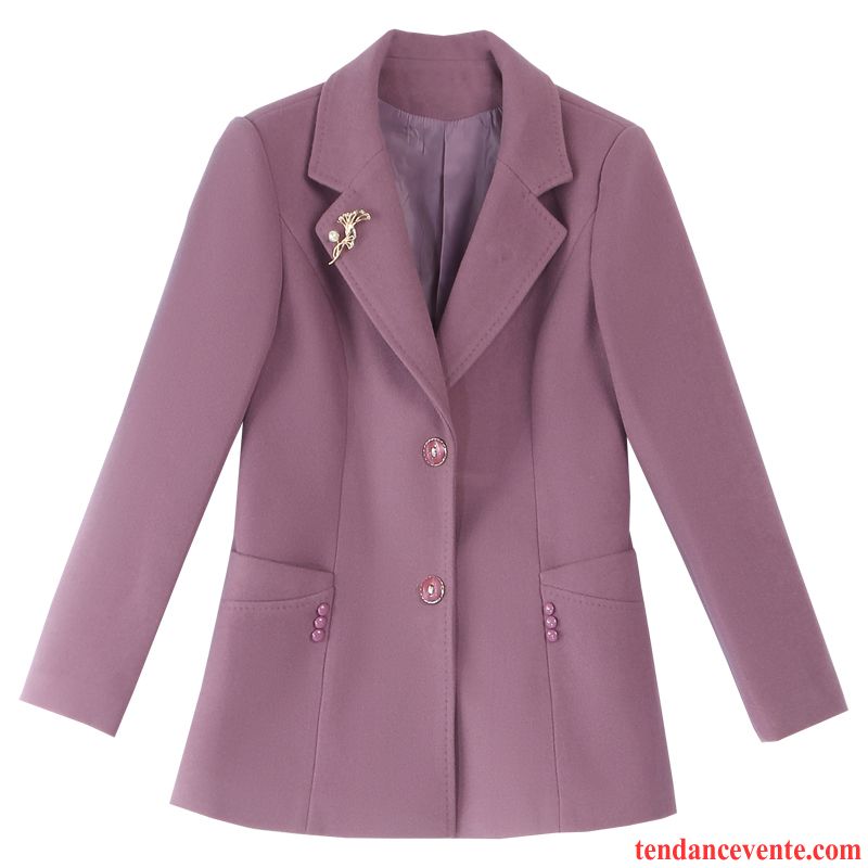 Manteaux Femme Tendance Bouton À Une Rangée Slim L'automne Confortable Pardessus Violet