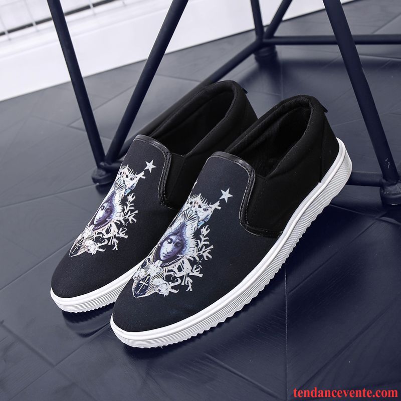 Mocassin A Talon Pas Cher Tendance Étudiant Paresseux Chaussures De Skate Imprimé Respirant Homme Slip-on Toile Décontractée