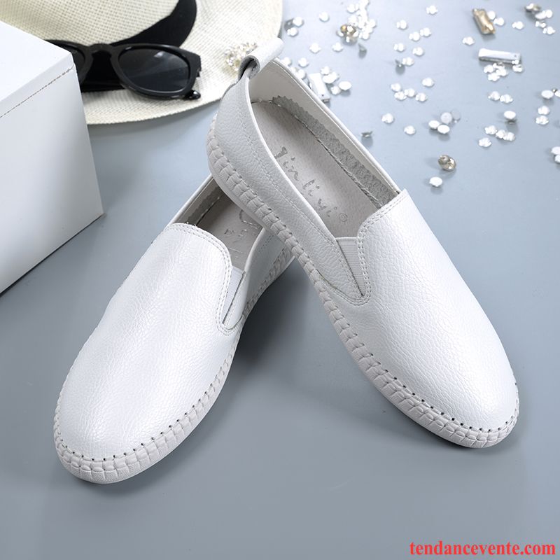 Mocassin Classique Femme Enceintes L'automne Femme Paresseux Blanc Slip-on Printemps En Cuir Tous Les Assortis Semelle Doux Plates Laçage