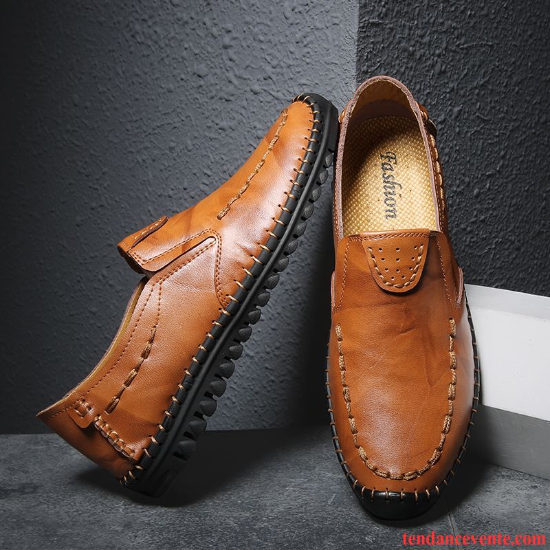 Mocassin Cuir Homme Pas Cher Angleterre Paresseux Été Semelle Doux Décontractée Personnalité Homme Derbies Tous Les Assortis Cuir Véritable Saphir