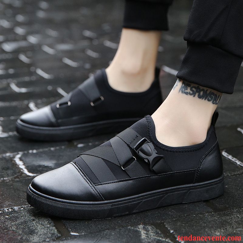 Mocassin Cuir Homme Pas Cher Tendance Décontractée Étudiant Noir Semelle Épaisse Homme Paresseux Chaussures De Skate Chaussures En Tissu Printemps Blanc Soldes