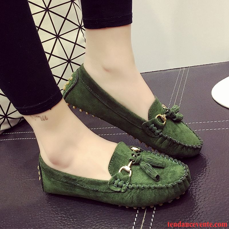 Mocassin Daim Noir Femme Plates Tous Les Assortis L'automne Enceintes Vert Derbies Femme Printemps Antidérapant Marine Vente