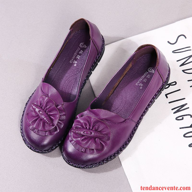 Mocassin En Cuir Femme Flats Cuir Véritable Confortable Décontractée Femme Semelle Doux Violet Plates Derbies